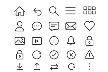 Modern line icon set for web, mobile, UI, UX interface, vector outline collection. Minimalist contour icons pack. User interface symbols for app, website, media. Simple linear iconography concept