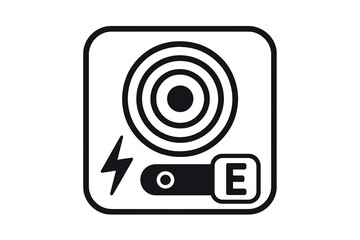 Electric house alarm bell icon, emergency warning sign, vector flat linear design. Home security system symbol, web application button, internet interface, circular siren, safety, smart technology.