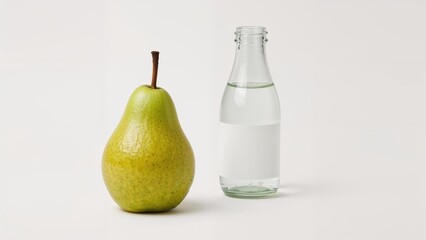 Healthy green pears placed on a white backdrop, fresh organic fruit and nutrition