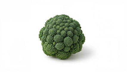 Fototapeta premium Green broccoli displayed on a white surface. Edible fresh vegetable.