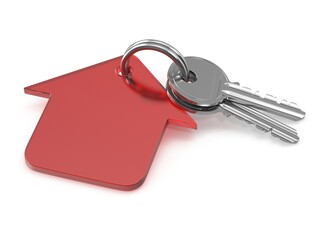 Keychain with House, 3d rendered image. Isolated on white background