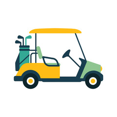 Colorful Golf Cart Illustration with Golf Clubs Bag and Driver Steering Wheel Isolated on White Background for Graphic Design and Decoration