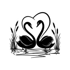 silhouette of swans forming a heart shape vector art