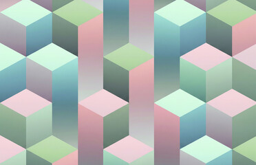 Obraz premium Geometric isometric cube pattern in soft gradients, 3D illusion effect, seamless.