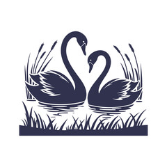 silhouette of swans forming a heart shape vector art