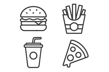 Set of conceptual flat linear vector icons of dairy products for web design, applications, user interfaces, and graphic resources, editable illustration with milk, cheese, yogurt, butter