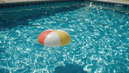 Inflatable Sphere Resting on Water in an Elevated Swimming Pool Outside