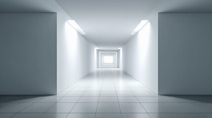 Fototapeta premium Abstract Empty White Interior Corridor with Tile Flooring, Modern Architecture Design, and Bright Light