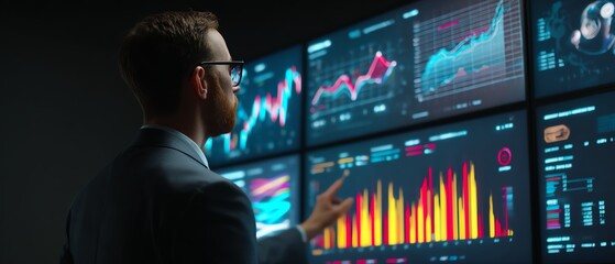 Human resources officer analyzing employee performance data on digital dashboard