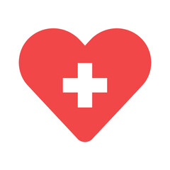 Obraz premium Medical care and wellness concept represented by a red heart icon with a white plus sign, symbolizing health, love, and support.