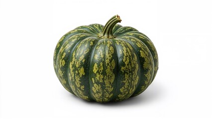 Green pumpkin displayed on a plain white surface