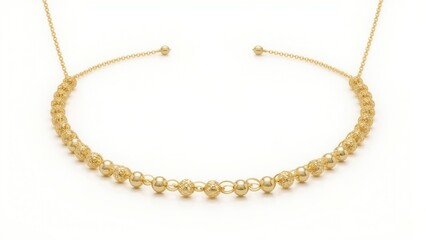 Golden beaded chain jewelry on plain backdrop