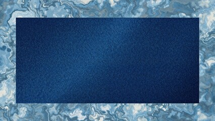 Extreme close-up of blue material texture highlighted by a vintage marble-style frame and a rich blue background