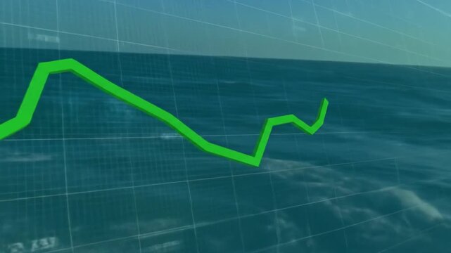 Dynamic financial graph over ocean symbolizing market volatility and investment risks