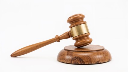 Isolated Judicial Gavel Against White Backdrop