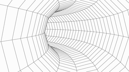 Graphic illusion of a tunnel. Holes in a funnel or mesh. Abstract 3D wireframe wormhole. Vector illustration.