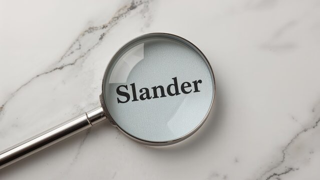 Magnifier concentrating on slander, underscoring the topic of defamation and its legal ramifications