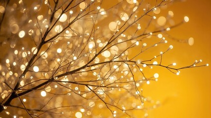 Illuminated tree limbs glowing against a radiant golden background