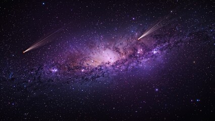 A cosmic scene showing meteors and a galaxy, crafted using AI technology