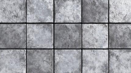 Naklejka premium Textured gray concrete square tiles forming uniform geometric pattern, representing minimalist architectural surface with clean, contemporary design aesthetic
