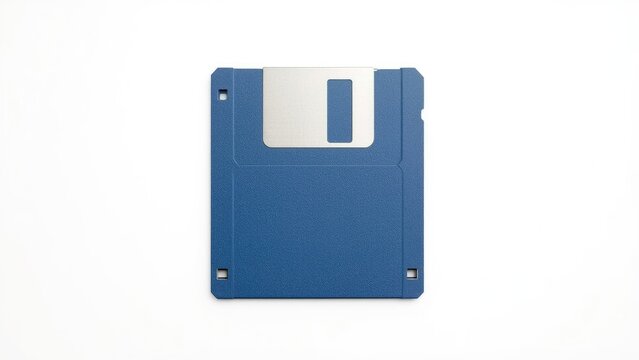 3.5-Inch Floppy Disk on White Backdrop, Retro Data Storage Device Close-Up