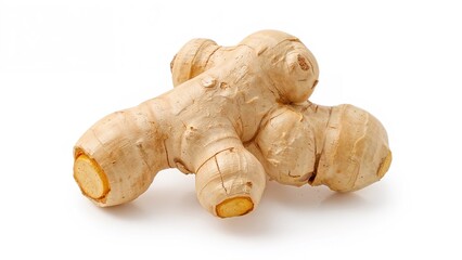 Fototapeta premium Sliced fresh ginger and its rhizome isolated against a plain white background