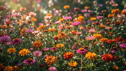 Close-Up of Garden Insects Among Flowers