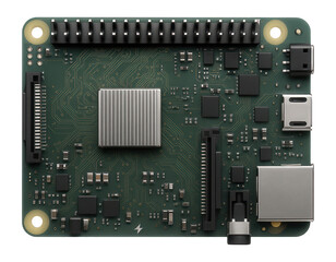 Single-board computer with GPIO pins and microSD slot for educational projects