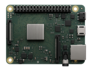 Single-board computer with GPIO pins and microSD slot for educational projects