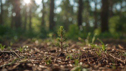 Tender pine shoots emerging as a miniature Christmas tree