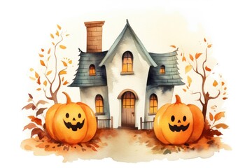Haunted house halloween pumpkin cartoon.