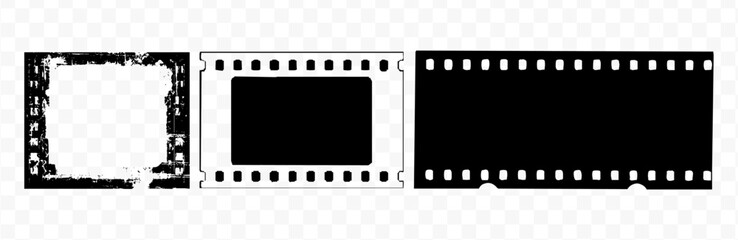 Vintage filmstrip roll frame, vector photo background, old grunge movie film long strip, video or movie filmstrip overlay, transparent film frame, cinema, photograph camera film strip