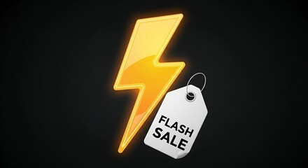 Grab incredible deals with this dynamic flash sale announcement featuring a vibrant lightning bolt and clean white tag, perfect for urgent marketing campaigns