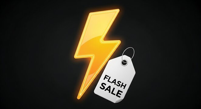 Grab incredible deals with this dynamic flash sale announcement featuring a vibrant lightning bolt and clean white tag, perfect for urgent marketing campaigns