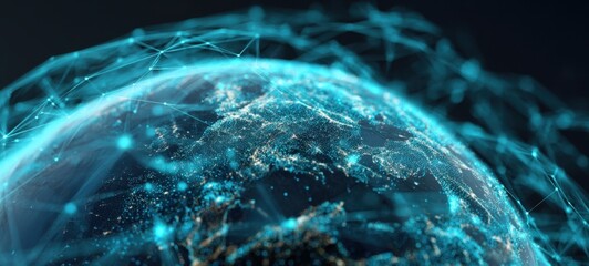 The globe illuminated by digital connections representing global networking and technology.