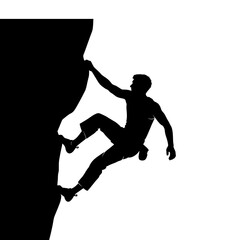 Silhouette of a male rock climbing athlete