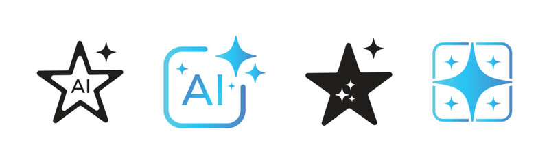 AI generate icon set ai, sparkle star with square button, artificial intelligence star logo, futuristic digital icons