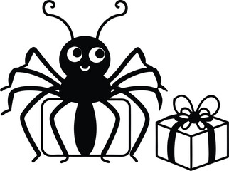 Black Spider Wrapping Christmas Presents Silhouette.