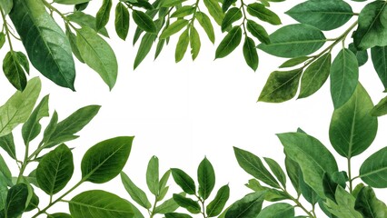 Naklejka premium Jackfruit tree foliage with green leaves and branches set against a white backdrop from above