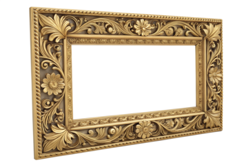 Ornamental Gold Rectangular Frame Isolated On Transparent Background Png