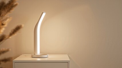 Bedroom lamp next to a card showing energy-saving information