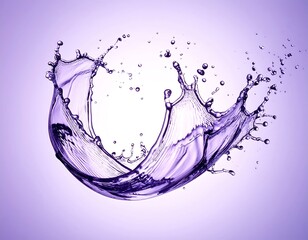 A dynamic splash of purple liquid, frozen mid-air, creating an elegant, swirling form against a pale purple background
