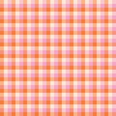 Gingham Checker Plaid Seamless Pattern. Orange, pink and yellow color gingham checkerboard background. Square, tablecloth, book cover, Vector illustration