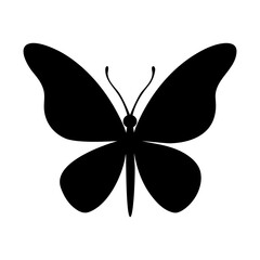 Fototapeta premium Silhouette of a butterfly with one wing slightly bent on white background delicate nature icon 
