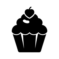Silhouette of a cupcake with a small heart on top on white background sweet dessert love symbol  