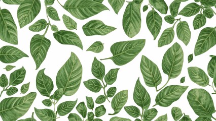 Floral vector design showcasing green leaves with subtle contour lines against a white background