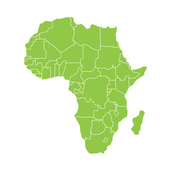 African continent, shape, borders. African countries. Vector illustration. Isolated. Transparent background. Education, tourism, history.