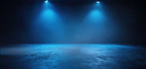 Fototapeta premium The serene blue lighting in an empty studio space on a clean floor.