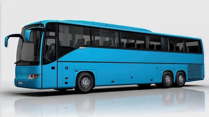 Modern Blue Tour Bus Isolated on White Background, Commercial Passenger Transportation Vehicle for Travel and Tourism