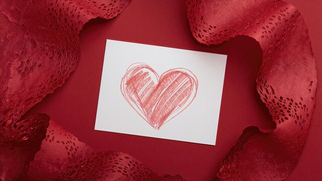 Affectionate message on white card accompanied by red paper